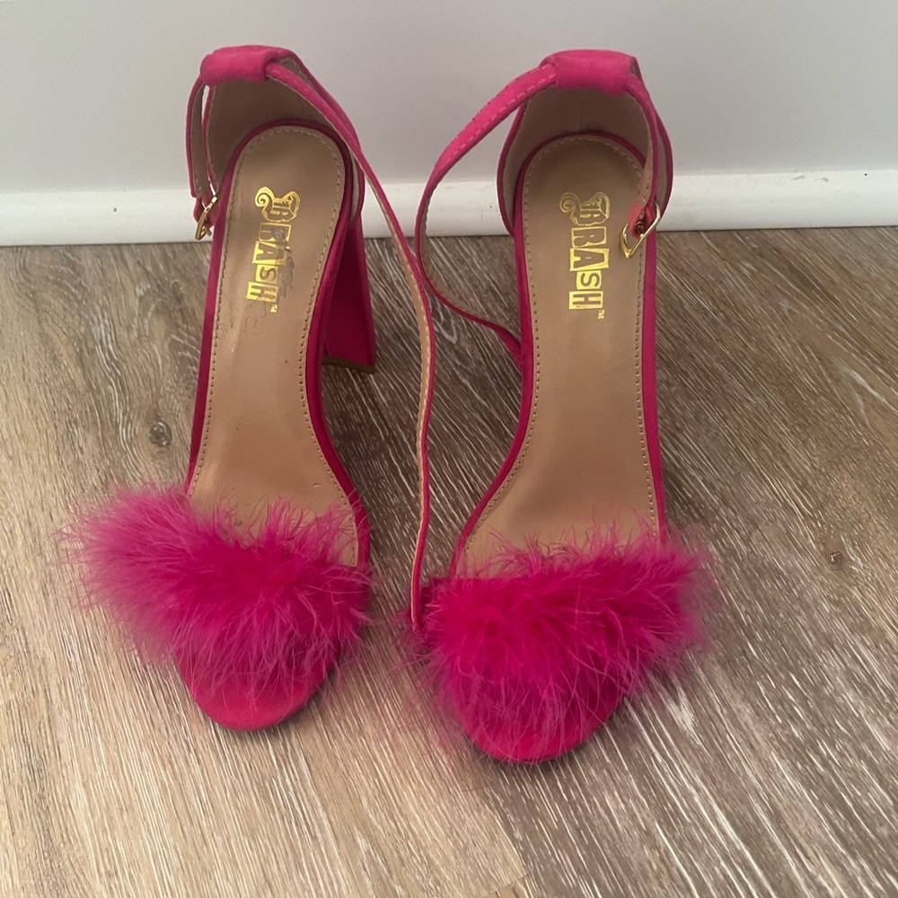 Hot Pink Faux Fur Heel Sandals